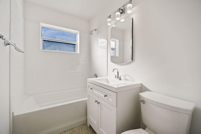 full bathroom with toilet, bathing tub / shower combination, and vanity