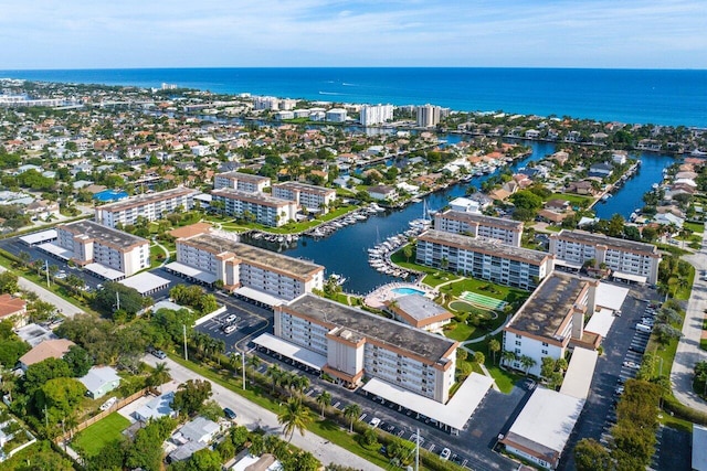 aerial view with a water view