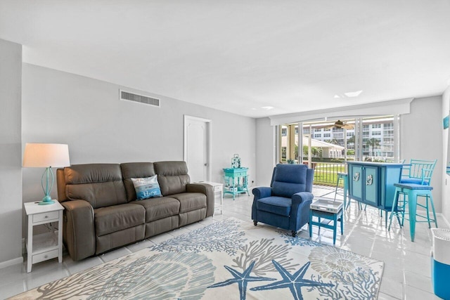 view of tiled living room