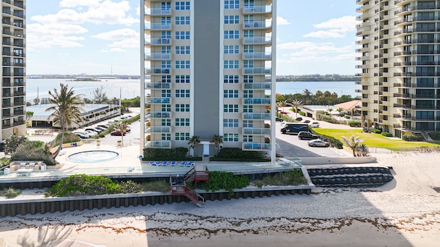 view of building exterior featuring a water view