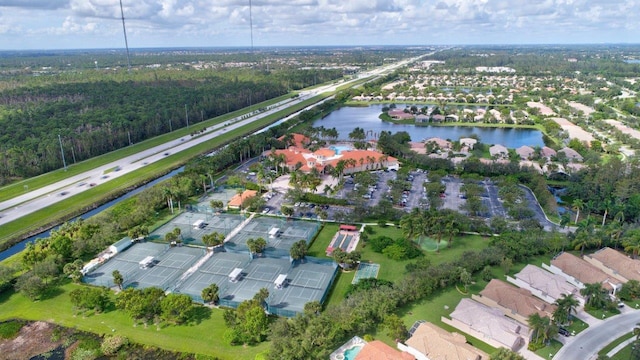 aerial view with a water view