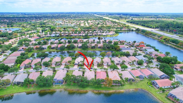 aerial view with a water view