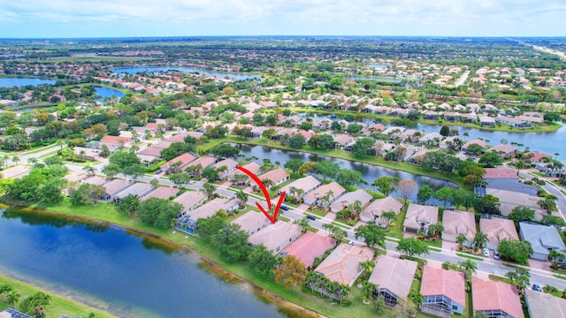 aerial view with a water view