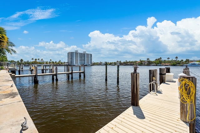 view of dock with a water view