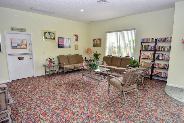 living room featuring a textured ceiling