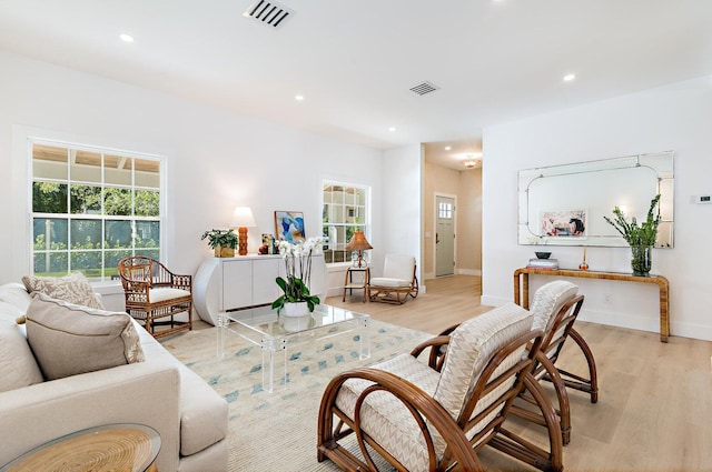 living room with light hardwood / wood-style floors