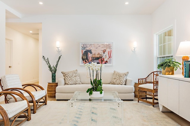 living room with light wood-type flooring