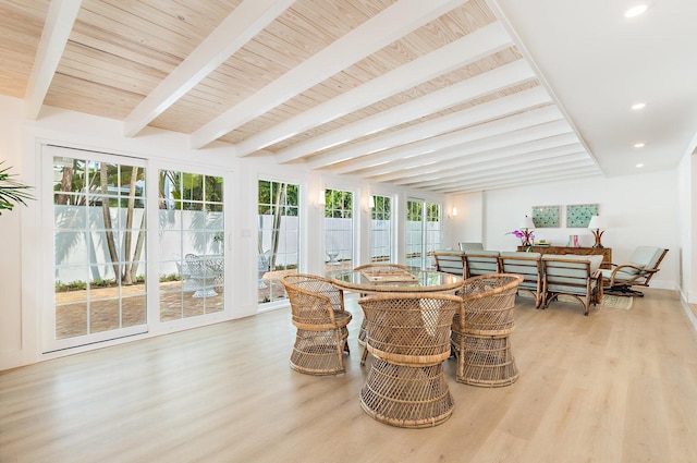 sunroom / solarium featuring a healthy amount of sunlight and beam ceiling