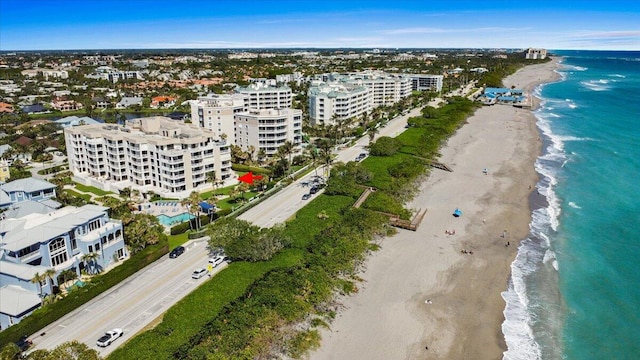 aerial view featuring a beach view and a water view