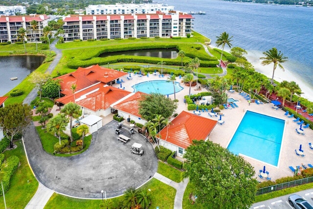 aerial view with a water view