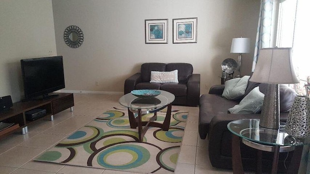 living room with tile floors