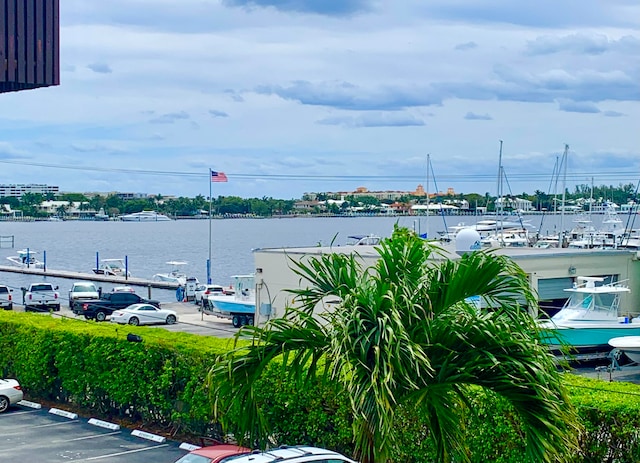 property view of water featuring a dock