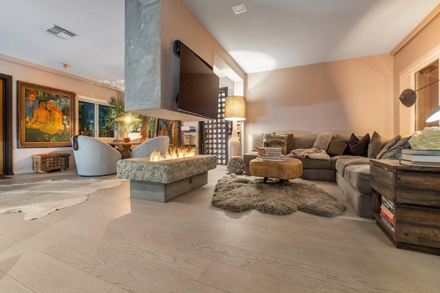 living room with light wood-type flooring