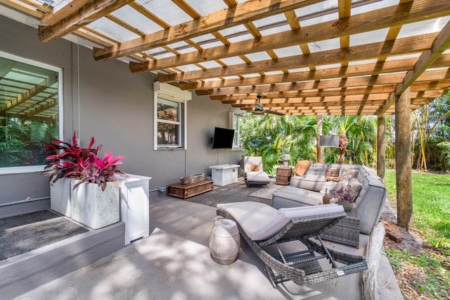 view of patio with a pergola and an outdoor living space