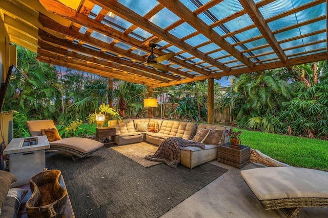 view of patio with outdoor lounge area and a pergola