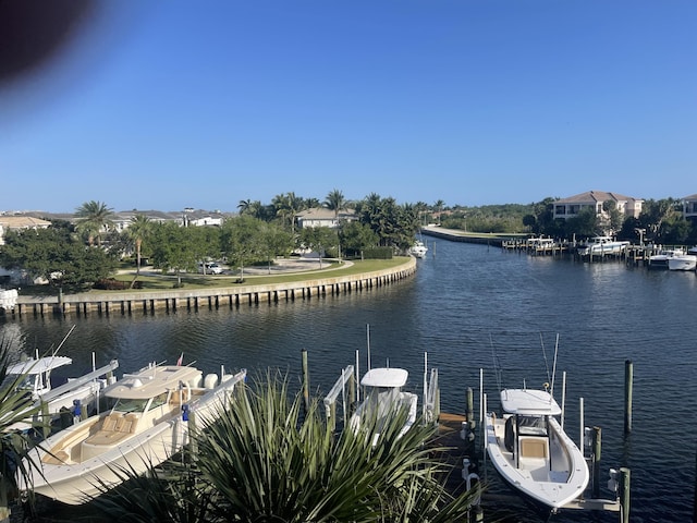 view of dock featuring a water view