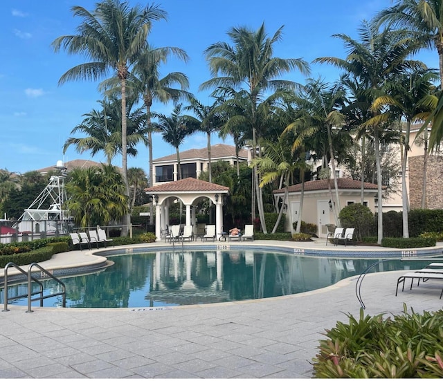 view of swimming pool with a patio