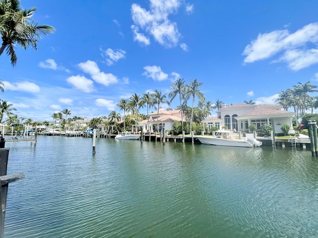 view of dock with a water view