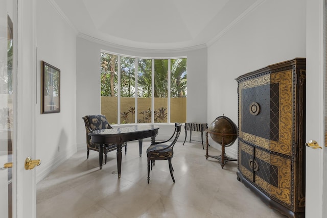 interior space featuring crown molding