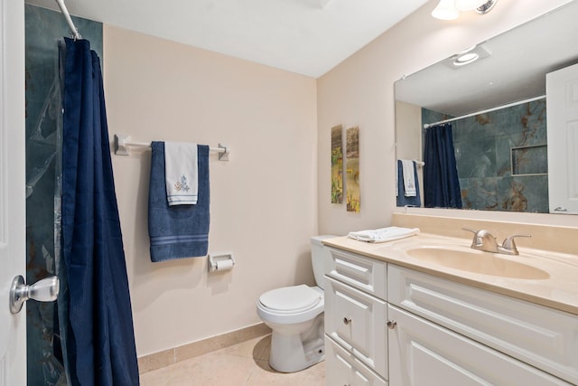 bathroom with tile floors, toilet, and vanity