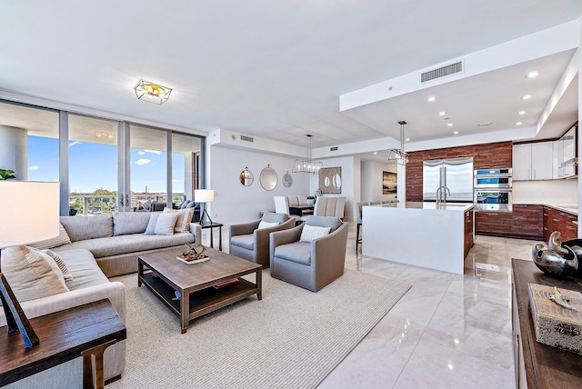 living room featuring sink