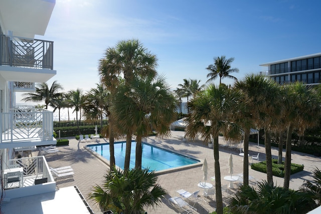 view of swimming pool with a patio