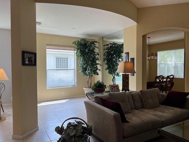 living room with light tile patterned floors