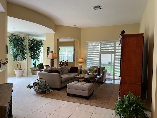 living room featuring light tile patterned floors