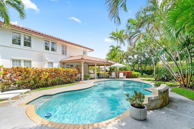 view of swimming pool with a patio area