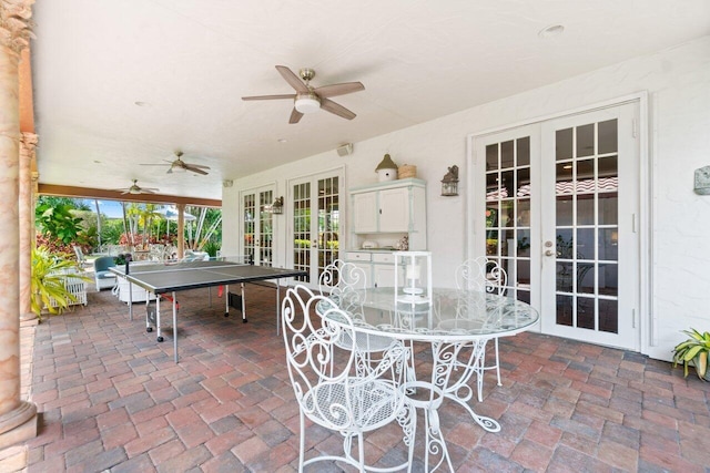 view of patio / terrace with french doors and ceiling fan