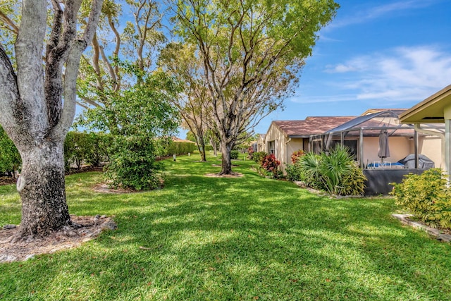 view of yard with a lanai