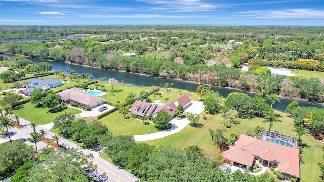 aerial view with a water view