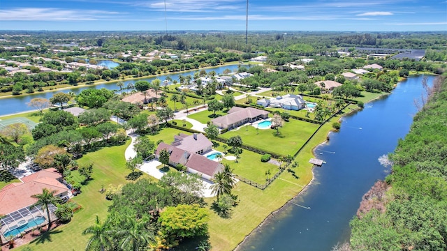 aerial view with a water view