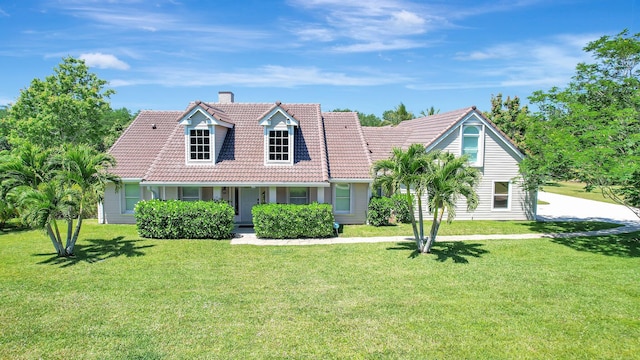 cape cod house featuring a front lawn