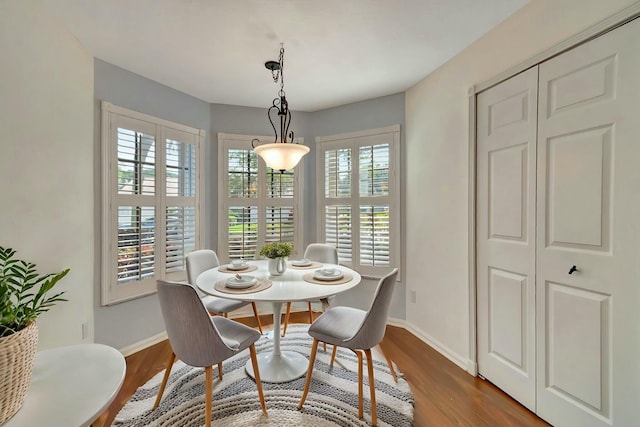 dining area featuring dark hardwood / wood-style floors and a wealth of natural light