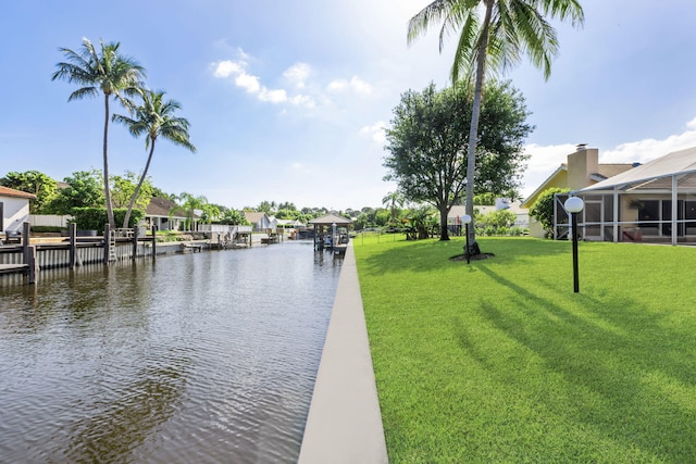 property view of water featuring a boat dock