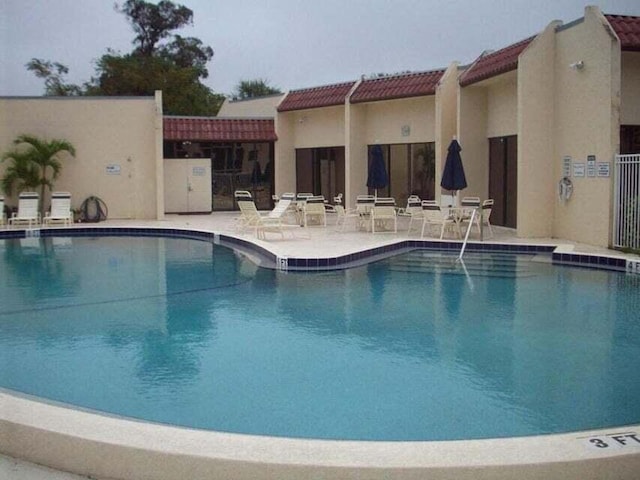 view of swimming pool featuring a patio