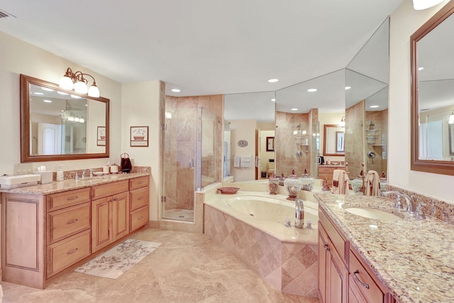 full bathroom featuring oversized vanity, shower / tub combo, tile floors, and toilet