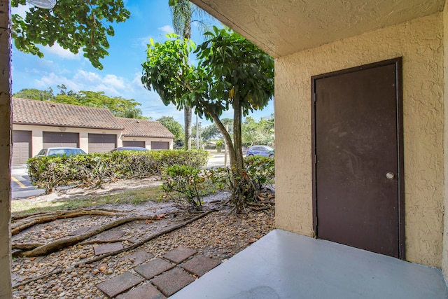 exterior space with a garage