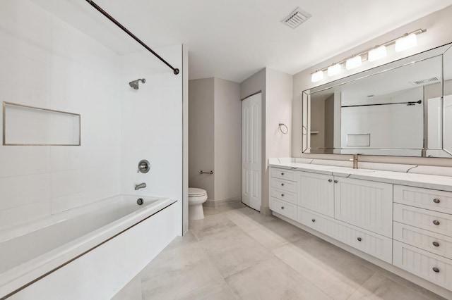 full bathroom featuring vanity, toilet, and bathing tub / shower combination