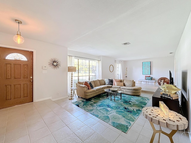 living room featuring light tile patterned floors