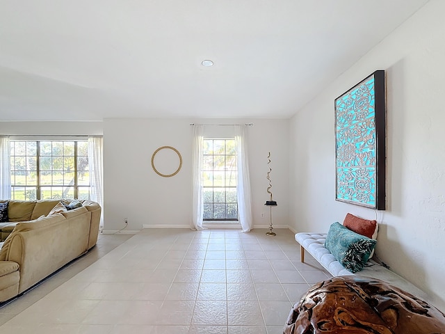 living room featuring light tile patterned floors