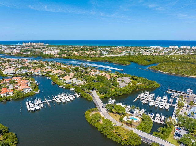 aerial view with a water view