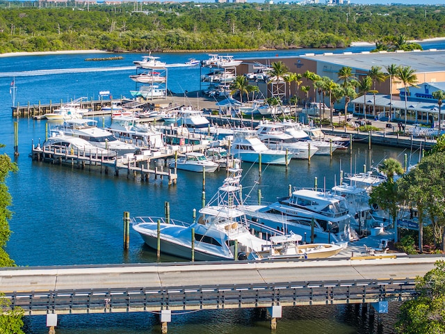 view of dock with a water view