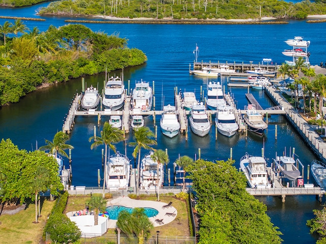 aerial view with a water view