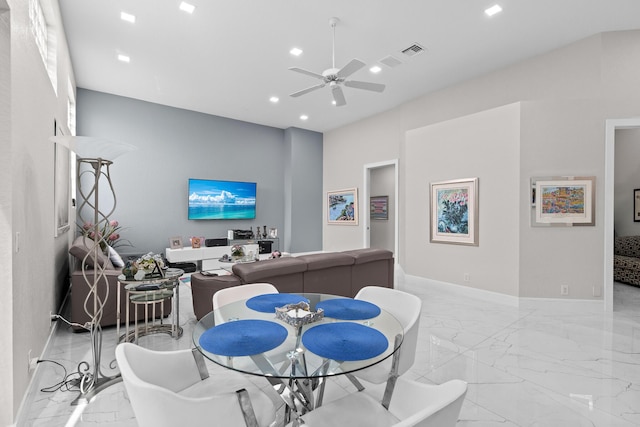 dining area with ceiling fan