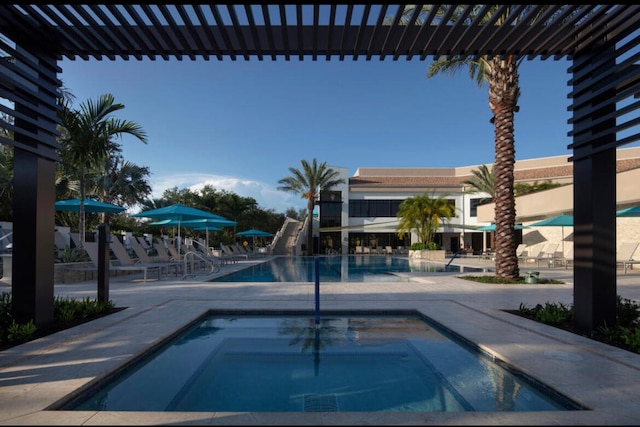 view of pool featuring a patio