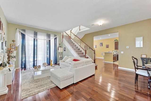 living room with dark wood-type flooring