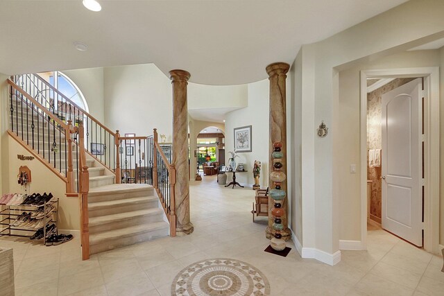 tiled entryway with decorative columns