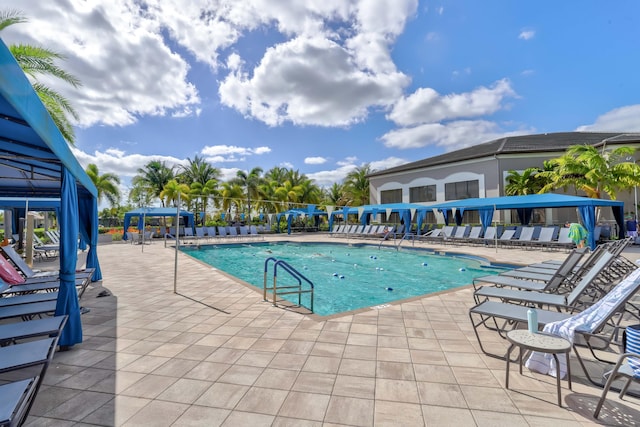 view of swimming pool with a patio